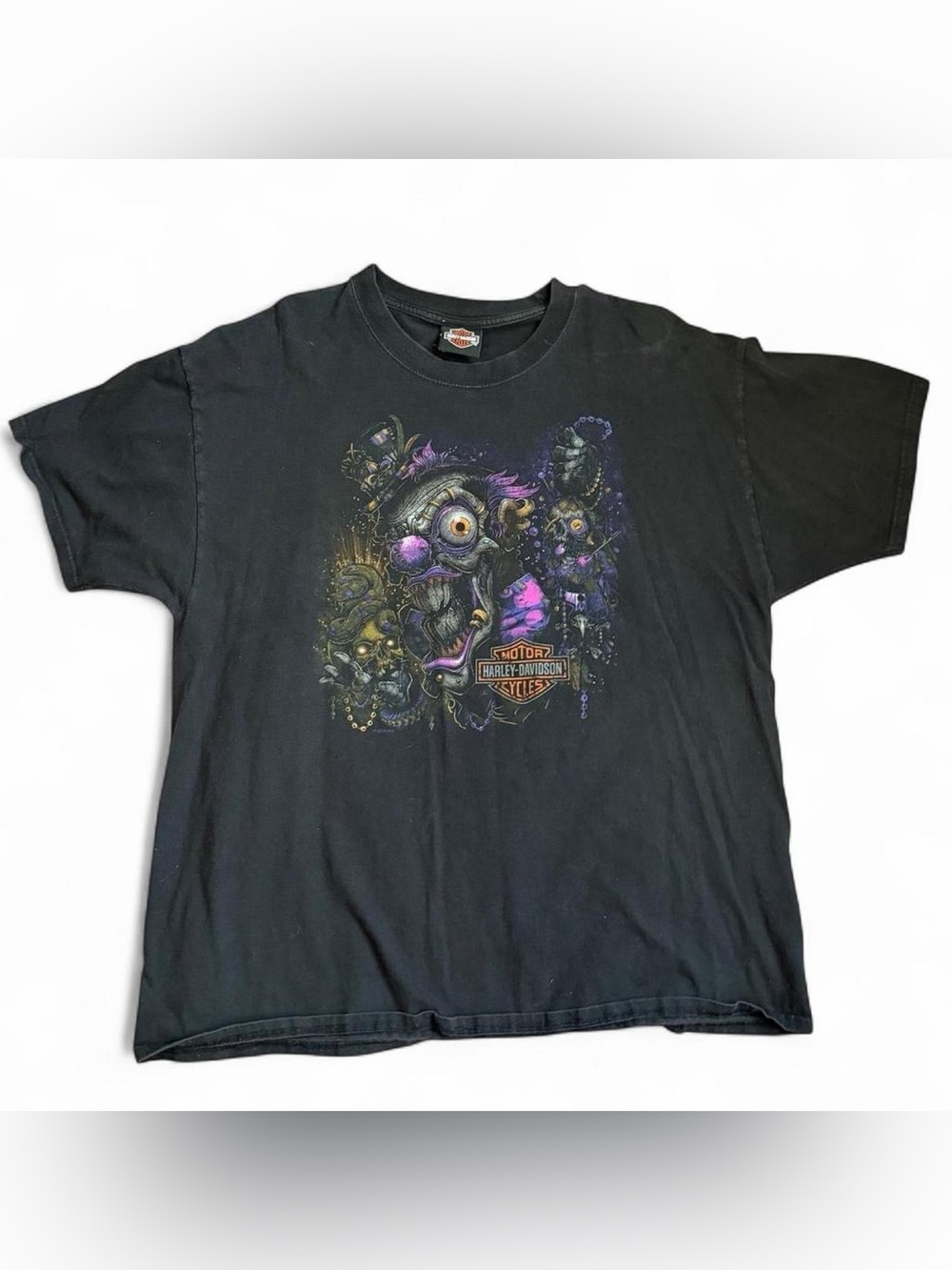 Harley Davidson Black Graphic Tee TShirt Jester Joker Clown Y2K Biker Streetwear